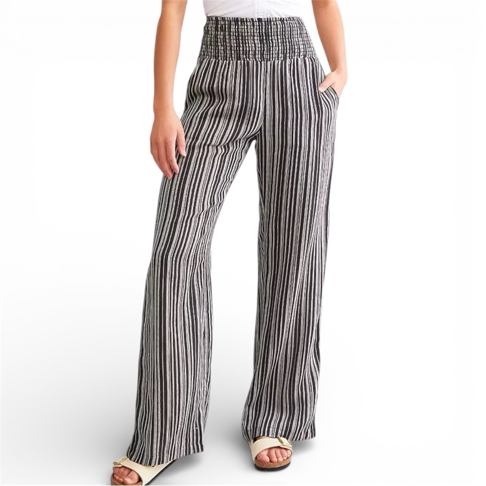 Billabong Wide Leg Beach Pants Size Small Pull On Stretch Black White